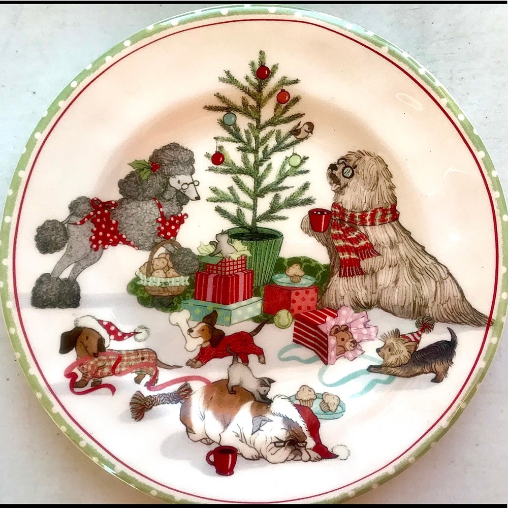 SOLD Pier 1 CHRISTMAS MORNING PUPS Plate
